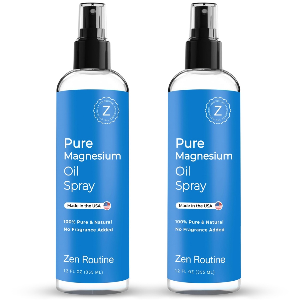 Pure Magnesium Spray 12oz (2 Pack) – Organic USP Grade Magnesium Spray, Topical Magnesium Glycinate, Olio di Magnesio per Piedi, Corpo, Muscoli e Gambe – Made in the USA