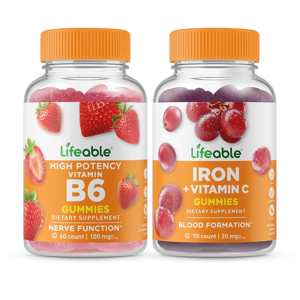 Vitamina B6 + Ferro con vitamina C, Gummies Bundle - Grande Degustazione, Supplemento alla vitamina, Senza glutine, OGM Free, Masticabile