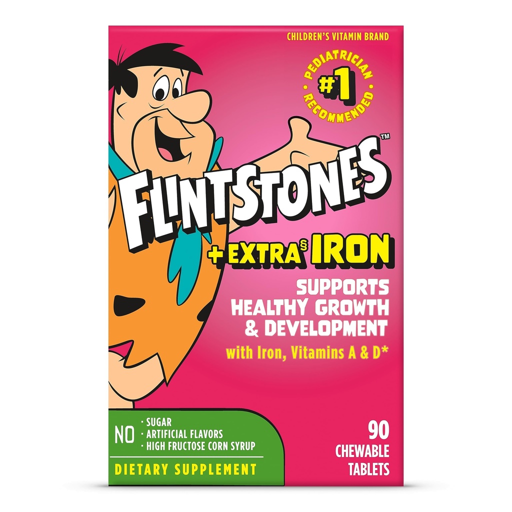 Flintstones Chewable Kids Multivitamin con vitamina C, D, B12 & Iron per i bambini, 90 Conte