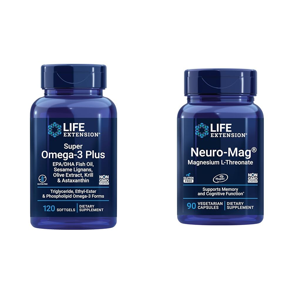 Estensione della vita Super Omega-3 Plus EPA/DHA Fish Oil, sesamo Lignans & Neuro-mag Magnesio L-threonate