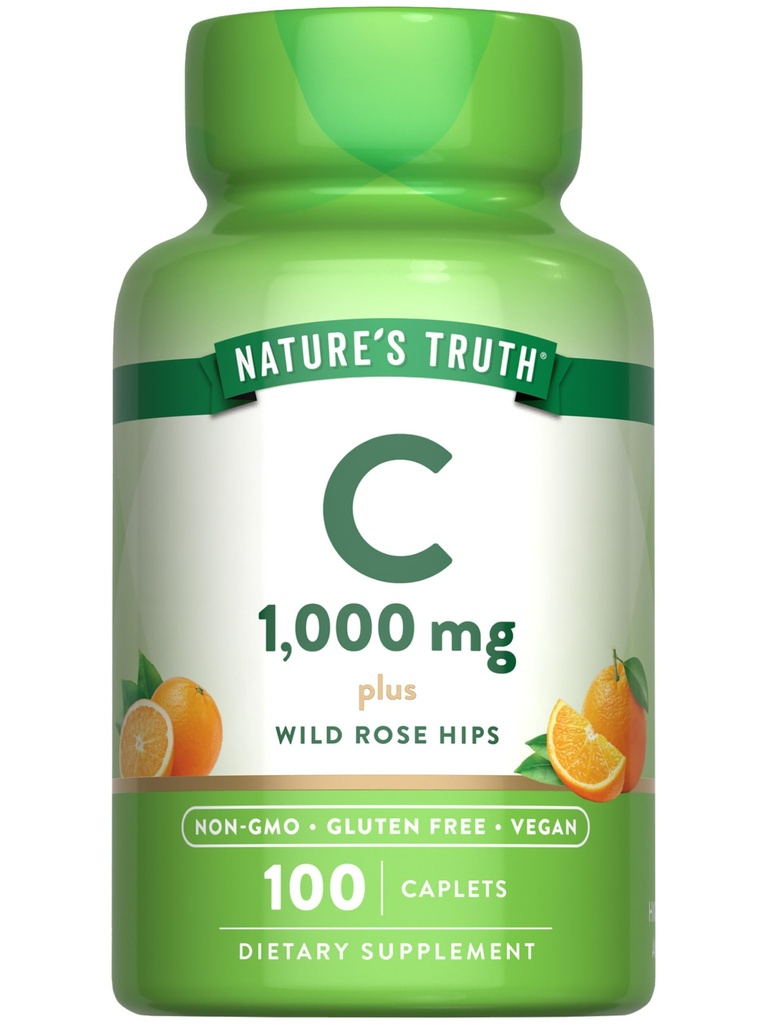 Vitamina C 1000 mg di Verità della Natura con Rose Hips | 110 Caplets | Vegan, Non OGM, & Gluten Free Supplement