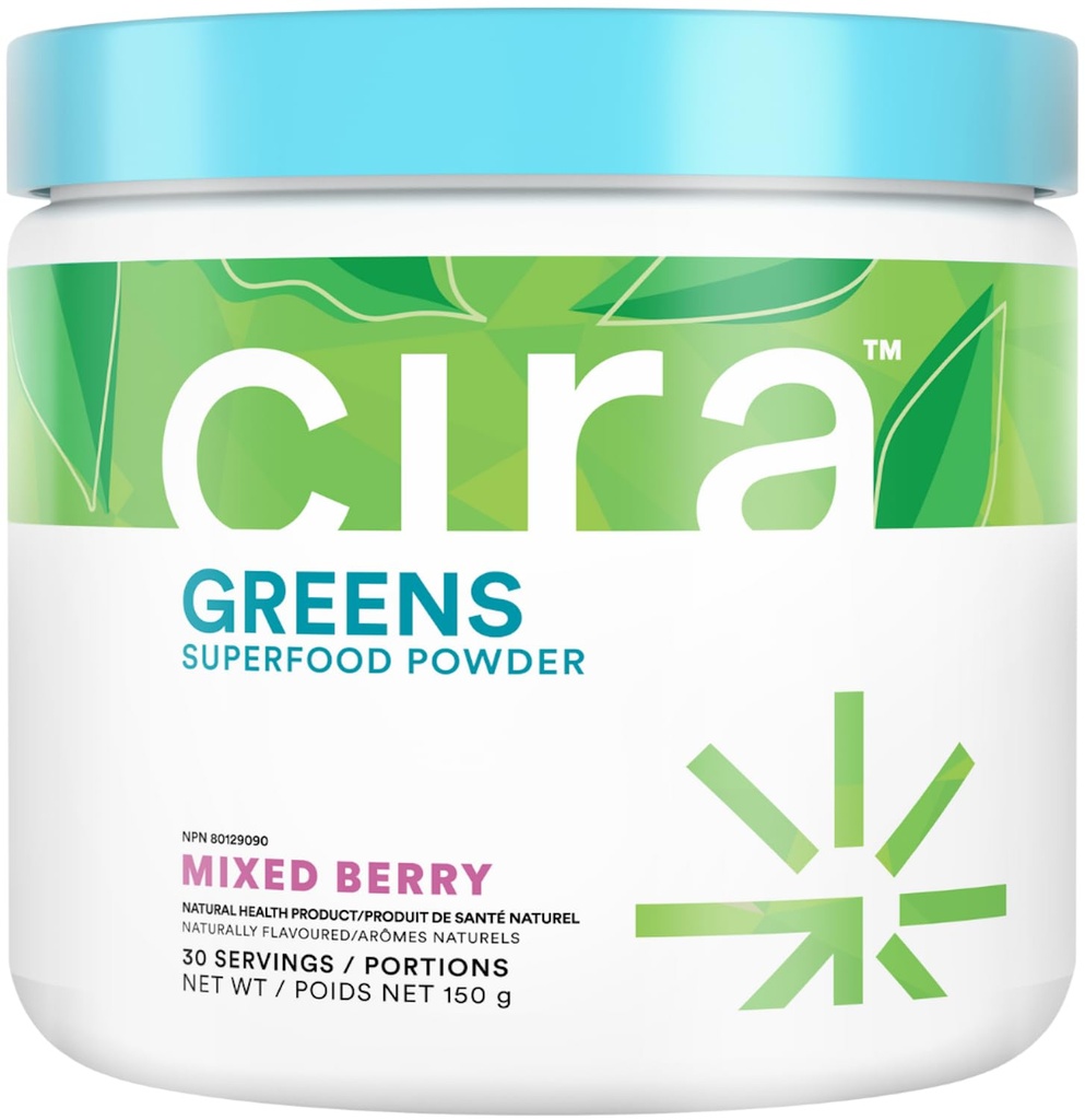 Cira Daily Greens - naturalmente addolcito, polvere di Superfood di Spirulina Organica con ingredienti Premium, antiossidante-ribalzo per il debuglio, la digestione, e l'energia - bacche miste, 30 porzioni