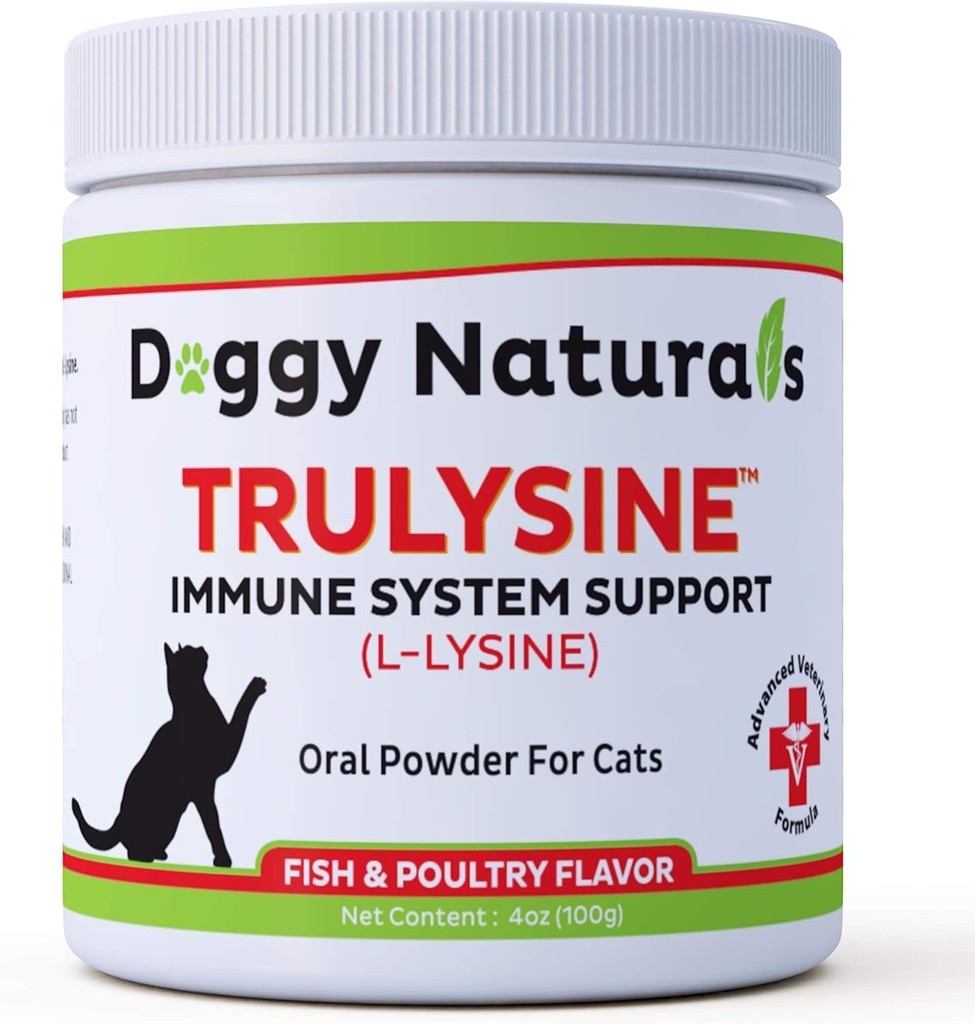 Trulysine L-Lysine per Gatti Sostegno Immune Polvere orale 4oz/100g - Gatti e gattini di tutta l'età, starnuti, Pesce & Poultry Flavor (U.S.A)(100 Grammi (500mg / Scoop)))