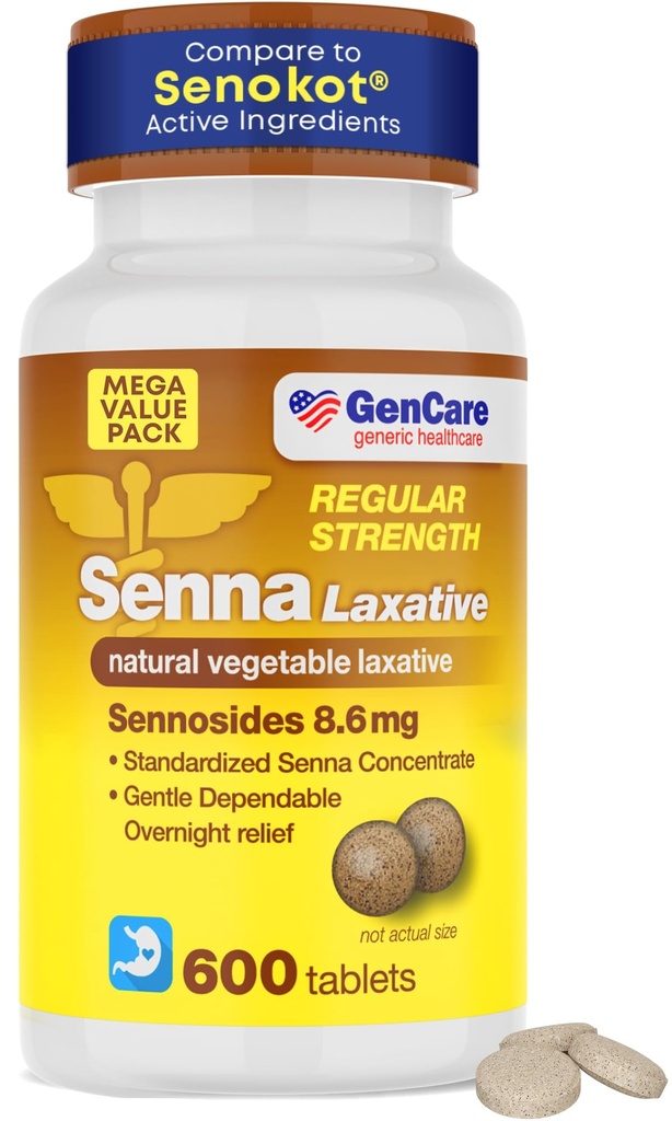 Senna Laxative 600 compresse Senna 8.6mg compresse con Sennoside naturali | Lassativi per costipazione, Bloating, Gas & Irregularity Relief. Generico Senokot