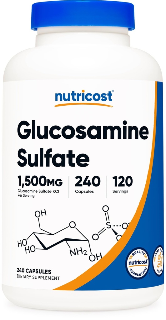 Nutricost Glucosamine Sulfate 1500mg, 240 Capsule - 750mg Per Capsule, Gluten Free, Non OGM