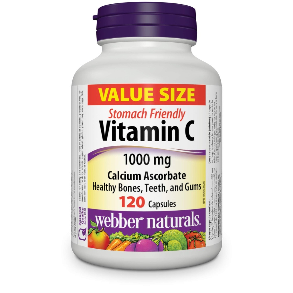 Webber Naturals Vitamina C Calcium Ascorbate 1000 mg · Stomach Friendly, 120 capsule