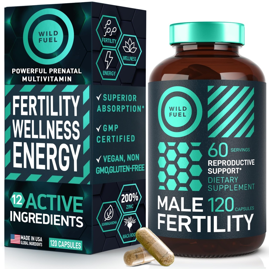 Integratori di fertilità per gli uomini Vitamina Prenatale - Radice Maca, Ashwagandha, Zinco, Plus Naturals - Concezione per Lui Uomini Vitamine di fertilità e Maschio Fertilità Support Supplementi - 120 Caps per 2 mesi