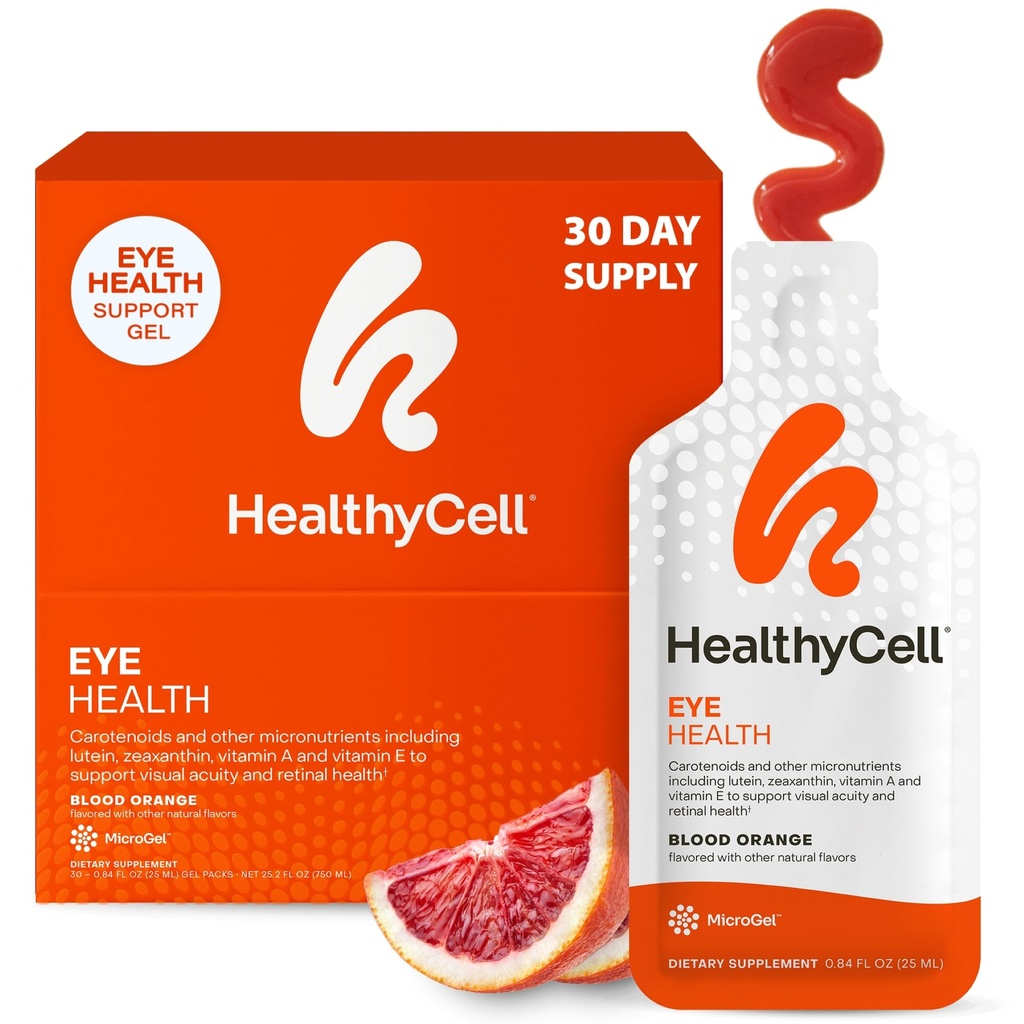Healthycell Eye Health Daily Liquid Supplement - Vitamine Occhiali & Minerali con Lutein, Zeaxanthin, Astaxanthin & Beta Carotene per la cura della vista & Macular Support - 30 Gel Packs