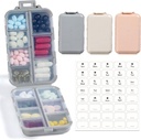 LANDNEOO 14 Grids Pill Organizer Box con etichette, Travel Farmer Dispenser Case Kit, Pocket Daily Pharmacy Container per Fish Oil Vitamin Supplement Storage, Khaki Pink Grey, 3 Pack