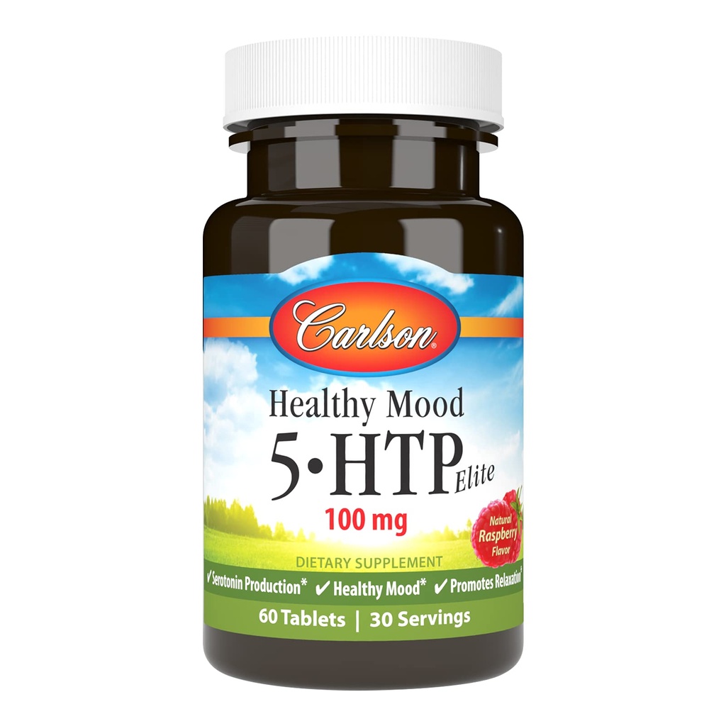 Carlson sano Mood 5-HTP Elite 100 mg con vitamina B6 - Mood Support & Relax Supplement - Raspberry Chewable - 60 compresse