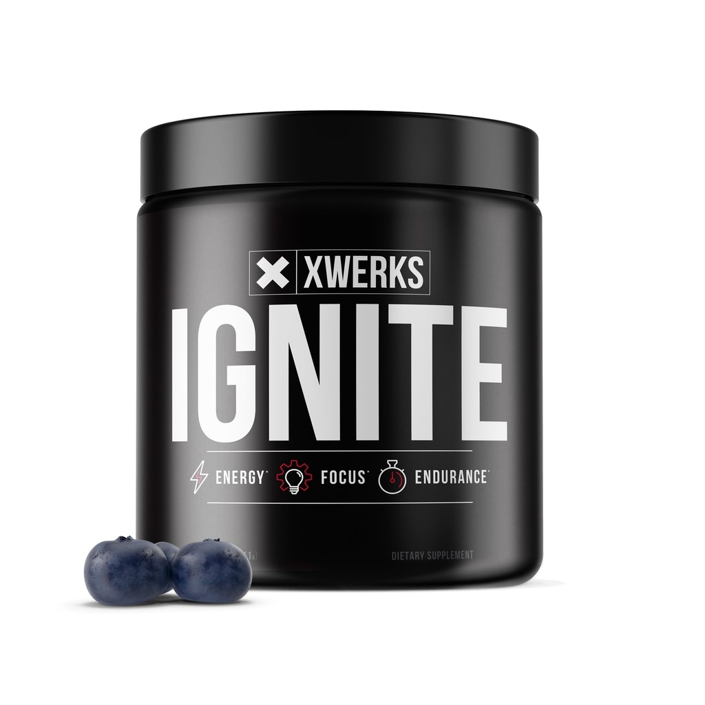 Xwerks Accensione Blu Razz Pre Workout Polvere, naturale Keto Pre Workout per le donne e gli uomini con energia esplosiva, Gluten Free Blend per Endurance e Stamina, 150 mg di caffeina, 30 Serve