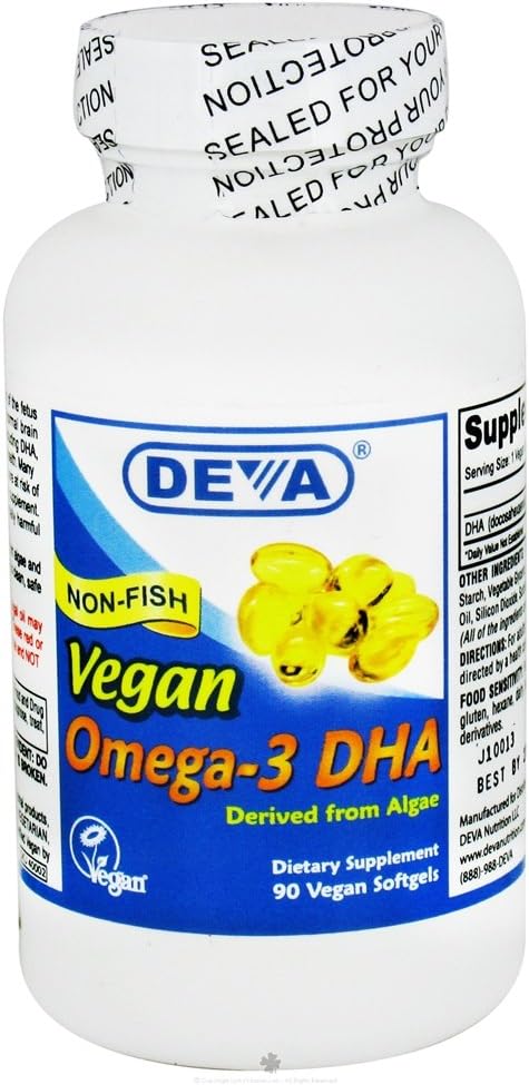 Deva Vegan Omega-3 DHA 200mg, da Algae, Non-Fish, Rilascio ritardato, 90 capsule, 1-Pack