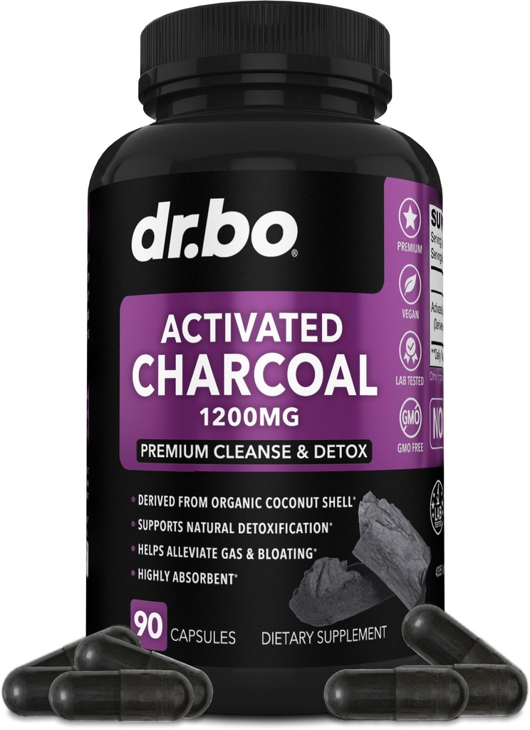 Detox Cleanse Detox - 1200mg Organic Coconut Charcoal Pills for Stomach Gas and Bloating Relief for Men Women Kids - Capsule attive Polvere Binder Integratori attivati per Gut