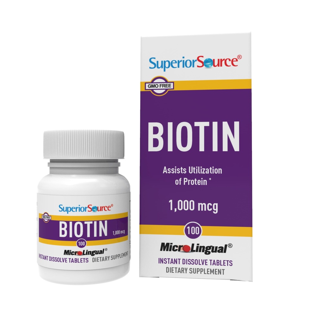 Sorgente superiore Biotin 1000 mcg. Sotto la lingua rapidamente dissolvere le compresse microLingual, 100 conteggio, supporta capelli sani, pelle e crescita delle unghie, aiuta a sostenere il metabolismo energetico, non OGM