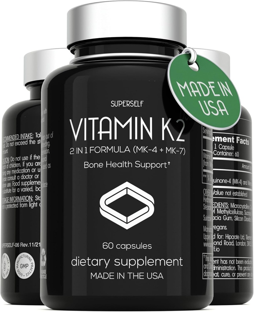 Vitamina K2 Capsule 100 mcg - Vitamina K Complex MK-7 & MK-4-60 Capsule - VIT K2 2 in 1 Formula Supplemento ad alta resistenza MK7 MK4 - Made in USA - Vegan & Non-GMO
