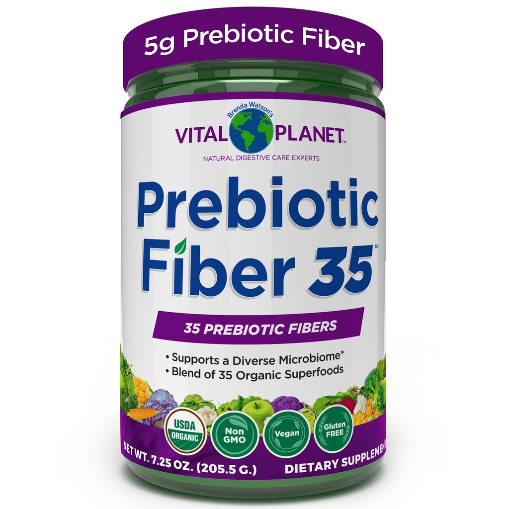Vital Planet - Fiber 35 Polvere Diverse Fiber Supplemento per il supporto alimentare e la costipazione occasionale con 35 fibre prebiotiche e 35 Superfood organici per mantenere la regolarità del telo, 6.77 oz