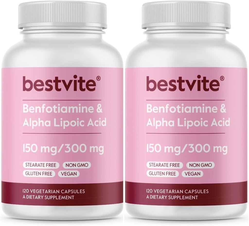 Benfotiamine 150mg / Acido lipoico alfa 300mg (240 capsule vegetariane)(120x2) - No Stearates - Vegan - Gluten Free - Non OGM