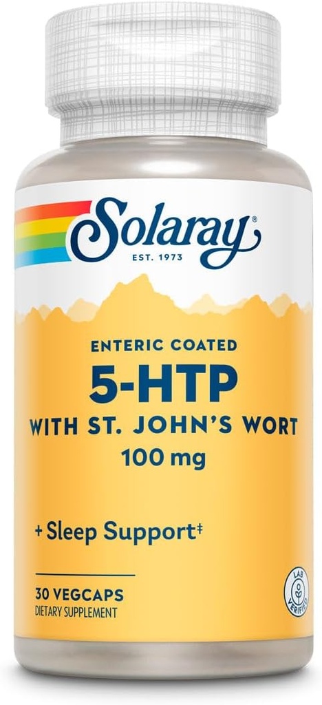 SOLARAY 5-HTP Plus St John's Wort - 30 Capsule Enteric-Coated - 100 mg - 30 Serve