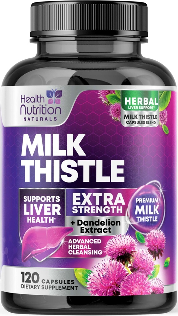 Integratore di cardo al latte - Detox &amp; Riparazione avanzato del fegato con estratto di radice di dadelion - Latte naturale Thistle Silymarin Marianum Estratto dal fegato Assistenza sanitaria, Non OGM, Bottigliato Stati Uniti - 120 capsule