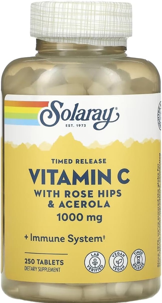 SOLARAY Timed Release Vitamina C con Rose HIPS & Acerola, 1.000 mg, 250 compresse