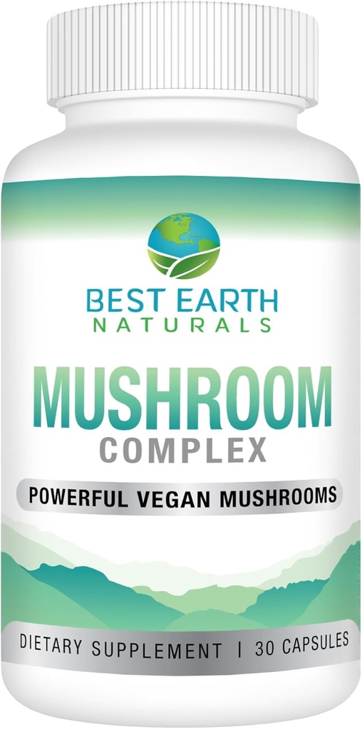 Best Earth Naturals Vegan Mushroom Complex Supplemento per energia, Clarity & Cognitive - Supporto Immune w/Lion's Mane, Reishi, Chaga, Maitake & Shiitake 30 giorni di alimentazione (30 capsule)