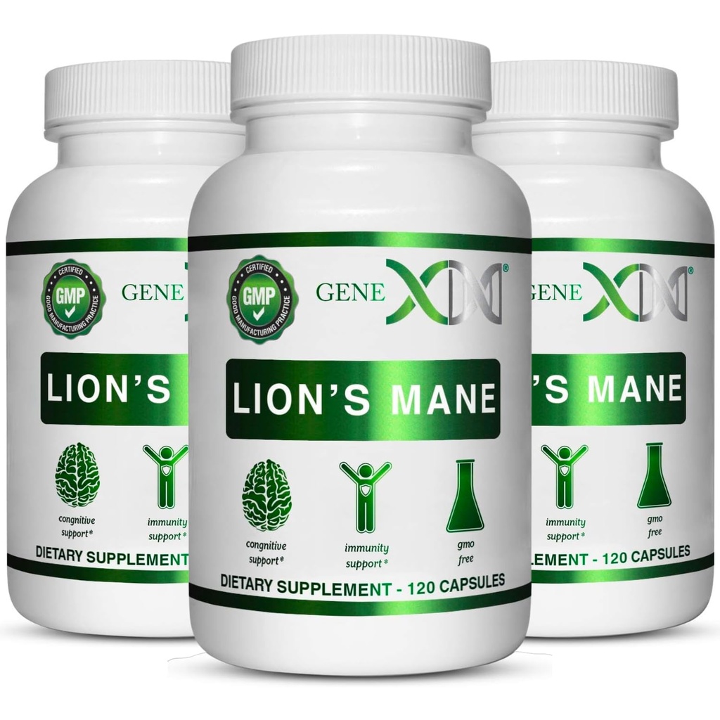 Genex Formulas Lions Mane Supplemento con 100% Lions Mane Extract (3 Pack) - Nootropics Brain Support Supplemento per Brain Boost, Focus, Mental Clarity, Natural Energy, 1000mg/serving - (360 capsule)