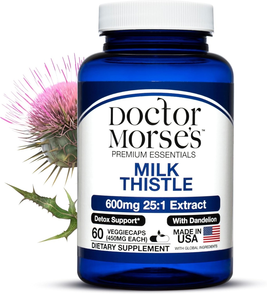 Dr. Morse Latte supplemento 25:1 estrarre 600mg Equivalente a 15000mg, Liver Detox Supporto 4:1 estrarre 300mg Equivalente a 1200mg Radice di dadelion - FDA certificata Ultra Potent Formula - 60 Caps