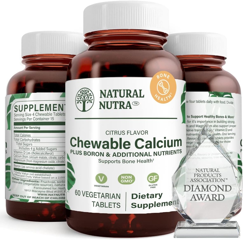 Nutra naturale chewable Calcium Supplemento per la forza del chiodo, promuove la salute del muscolo, aiuta a migliorare la salute dei denti, il sostegno Nerve Salute e la salute cardiovascolare, migliorare la resistenza del chiodo, 60 compresse
