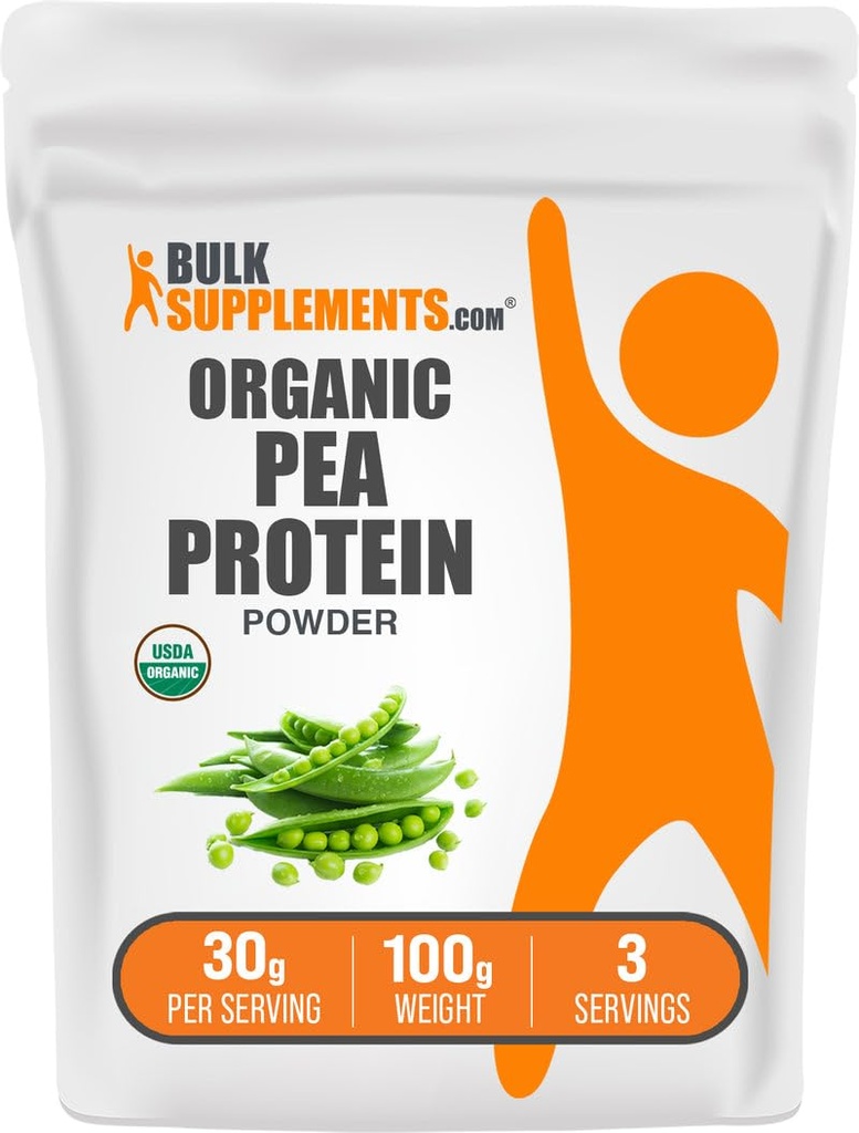BulkSupplements.com Polvere di proteine di pea organica - polvere di proteine vegetali e vegani - senza glutine e senza glutine, 30g per porzione, 100g (3,5 oz) (pacchetto di 1)