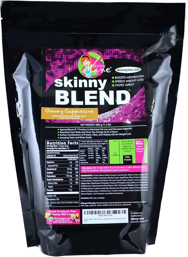Scinny Blend - Shake ad alta proteina per le donne - Carb basso, Keto Friendly Meal Sostituzione - Satisfy Hunger, Boost Energy - 30 Shakes - Cappuccino cremoso