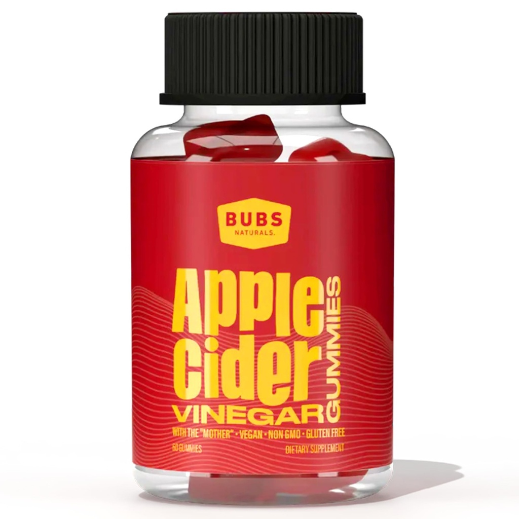 BUBS Naturals Aceto di sidro di mele Gummies con la madre, tutte le vitamine naturali Vegan ACV Gummy, supporta il disintossico, la digestione e l'energia Booster con B Vitamine, 60 Conte