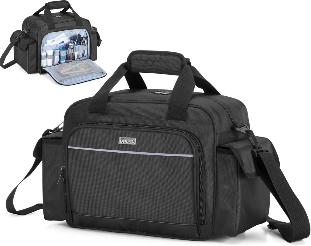 Trunab Home Salute Infermiera Bag Vuoto, Portable Medical Supplies Spalla per Ospizio, Visita casa, Interni ospedalieri, Nero, Solo borsa