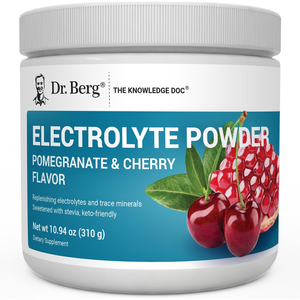 Dr. Berg Zero Zucchero Hydration Keto Electrolyte Powder - Aumentato w/ 1000 mg di Potassium & Real Pink Himalayan Salt (NOT Table Salt) - Pomegranate e Cherry Hydration Drink Supplement - 50 Servings