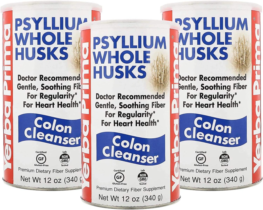 Yerba Prima Psyllium Husk, 12 once (Pack of 3) - Intero Husk Fiber Supplemento per regolarità, pulizia del colon, supporto naturale per la salute del fegato, non OGM, senza glutine, Vegan, senza dolcificanti