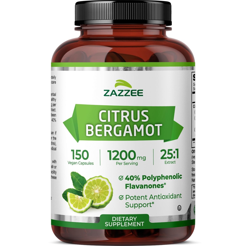 Zazzee Citrus Bergamot 25:1 Estrarre 1200 mg, 40% Flavanoni Polifenoli, 150 Capsule Vegani, Kosher, Concentrato e Standardizzato 25X Potency, Non OGM e All-Natural, Made in the USA