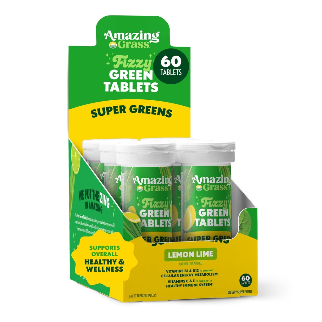 Stupefacente erba Effervescenti Tablet: Verde Superfood Acqua Aromat Tablet con Antiossidanti & Alkalizing Greens, Lime di limone, 60 Conte
