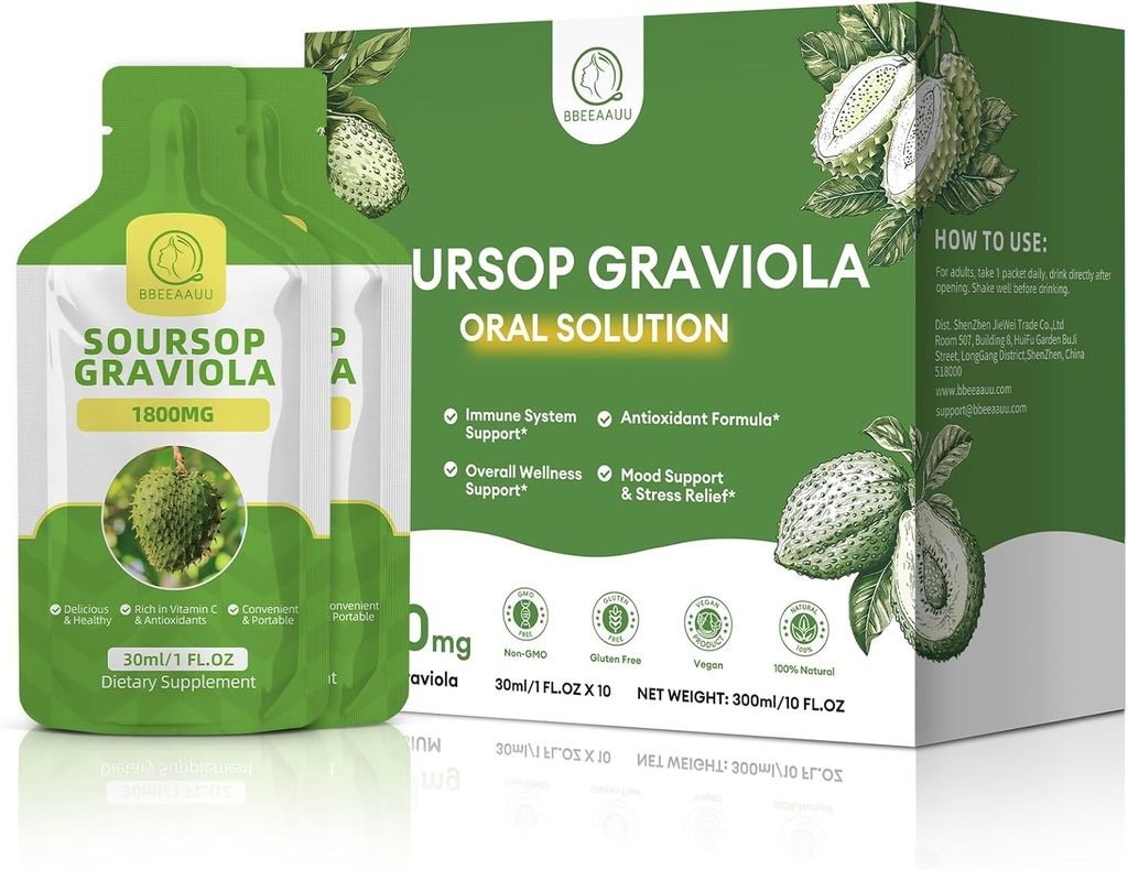 Soursop Graviola Oral Liquid 10 FL.OZ, Soursop ad alto assorbimento Bitters Bere per le donne e gli uomini, Graviola fresca Estratto di frutta per la rigenerazione cellulare*, Immune & Antiossidante supporto, Aroma di ananas