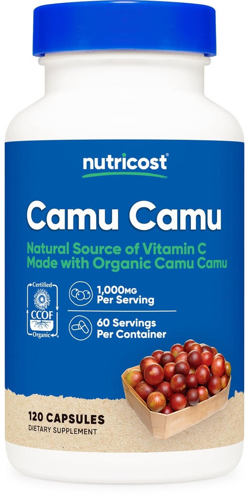 Nutricost Camu Camu 1000mg, 120 Capsule - Certificato CCOF con Organico, Non OGM e Gluten Free