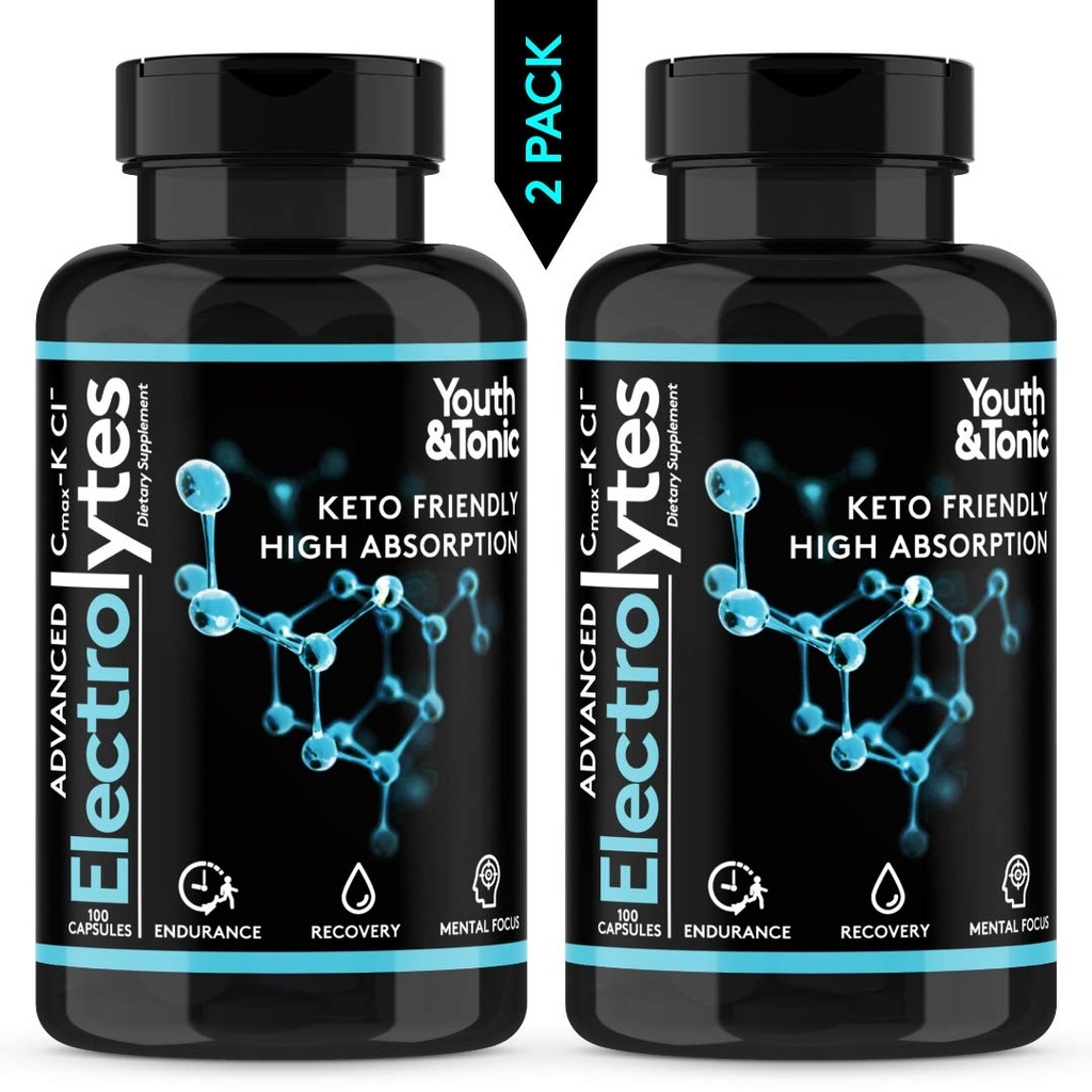 Integratore elettrolitico completo w High Bioavailability e Cmax Chloride Potassium Magnesium per Endurance Muscle Recovery Mental Focus. Sali di riidratazione rapida e pillole Keto Friendly con 200 tappi