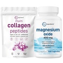 Micro Ingredienti Multi Collagen Protein Powder 16oz & Magnesium Oxide 400mg Bundle Pack | Peptidi di collagene a base di erba | Forma Elementale per concentrazione massima