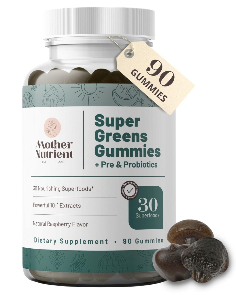 Super Greens Gummies per le donne, Adulti - con Prebiotici e Probiotici, Non 8, ma 30 Potenti Verdi Superfoods - Multivitamin Veggie Chewables (90 Gummies)