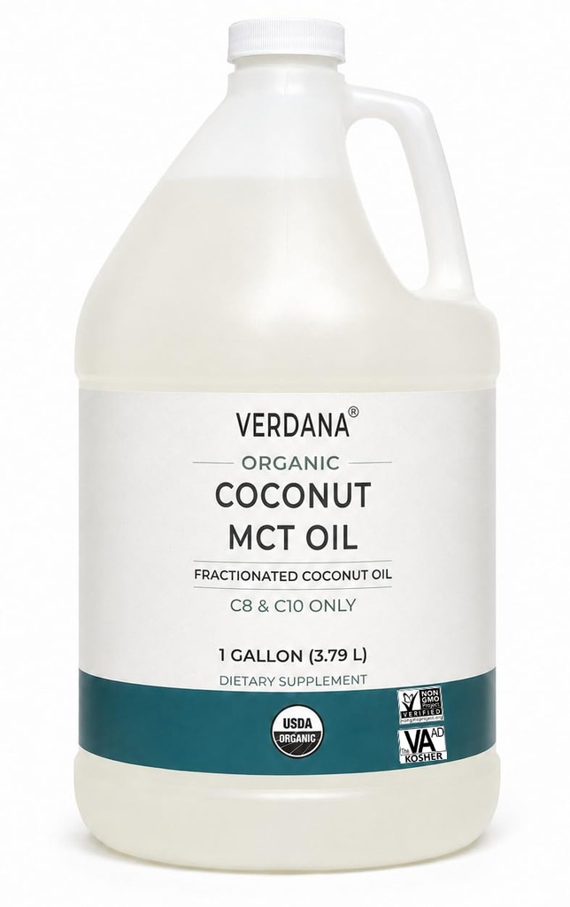Verdana USDA certificata Organic Coconut MCT olio – Olio di cocco frazionato – No Palm Kernel Usato – Kosher, Food Grade, Non-GMO – Grande per Keto e Paleo Diets – 1Gallon
