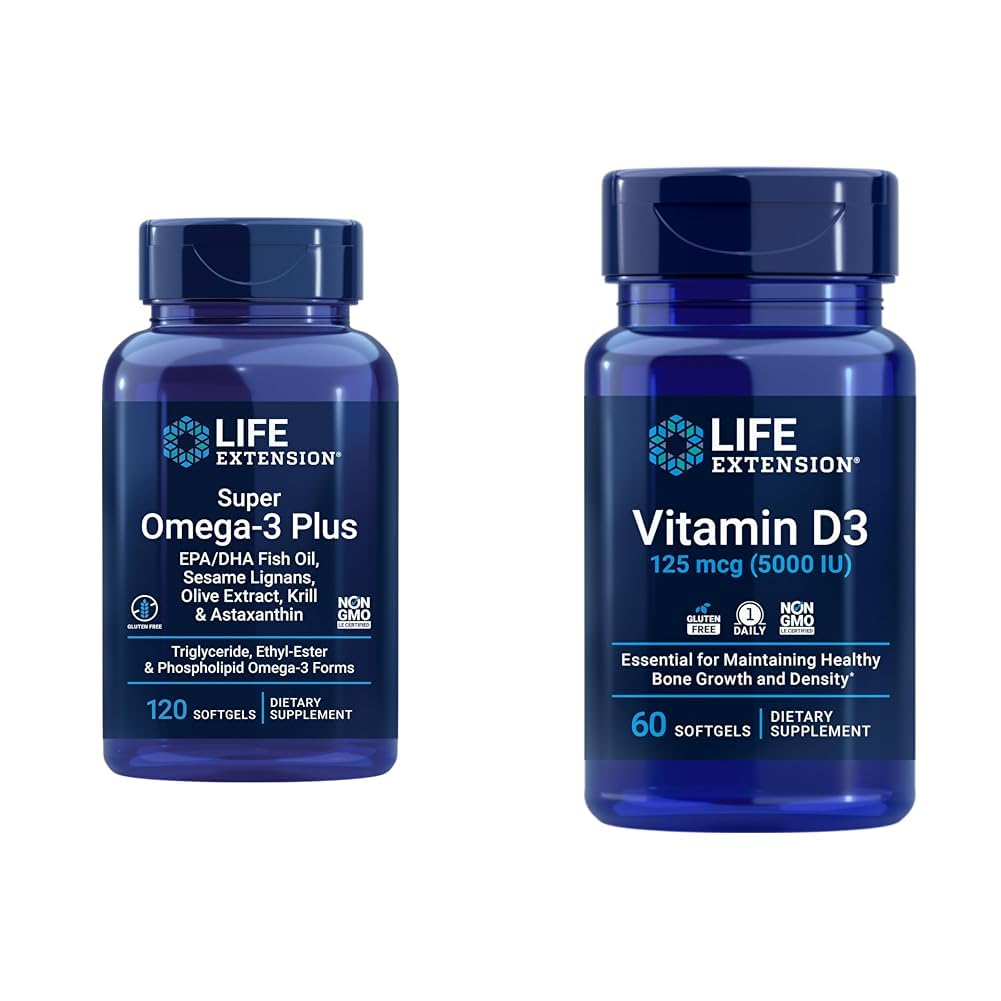 Estensione della vita Super Omega-3 Plus EPA/DHA Fish Oil, sesamo Lignans & vitamina D3 125 mcg (5000 IU), Bone Salute, prestazioni del cervello