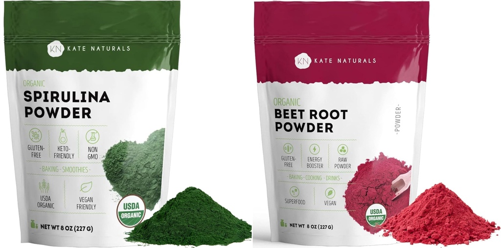 Kate Naturals Polvere di Spirulina Organica e polvere di radice di barbabietola Bundle