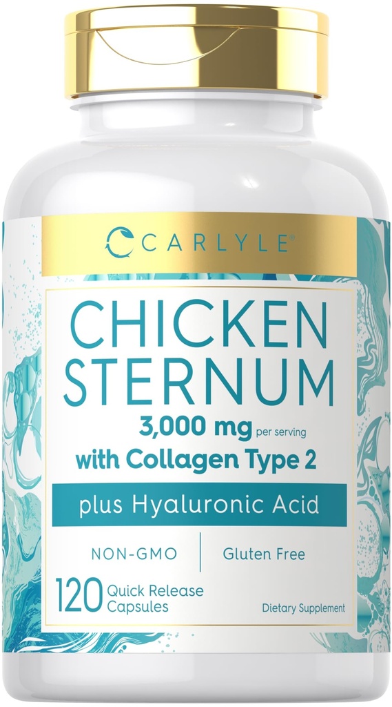 Carlyle Chicken Sternum Collagen Type 2 | 3000mg | 120 Capsules | Plus Hyaluronic Acid | Non-GMO, Gluten Free Supplement