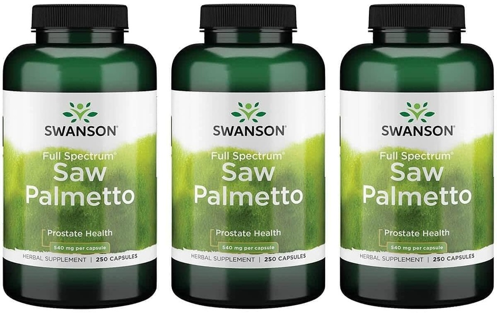 Swanson Saw Palmetto - Integratore a base di erbe Promozione della salute della prostata maschile - Integratore naturale dei capelli e supporto sanitario urinario (540 mg 250 capsule) (3 Pack)