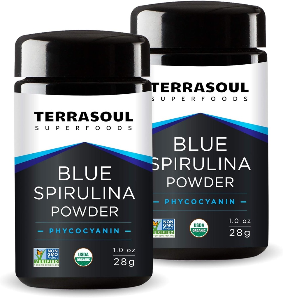 Terrasoul Superfoods Organic Blue Spirulina Polvere (in Miron Glass Jar) : 2 Oz (2 Confezione)