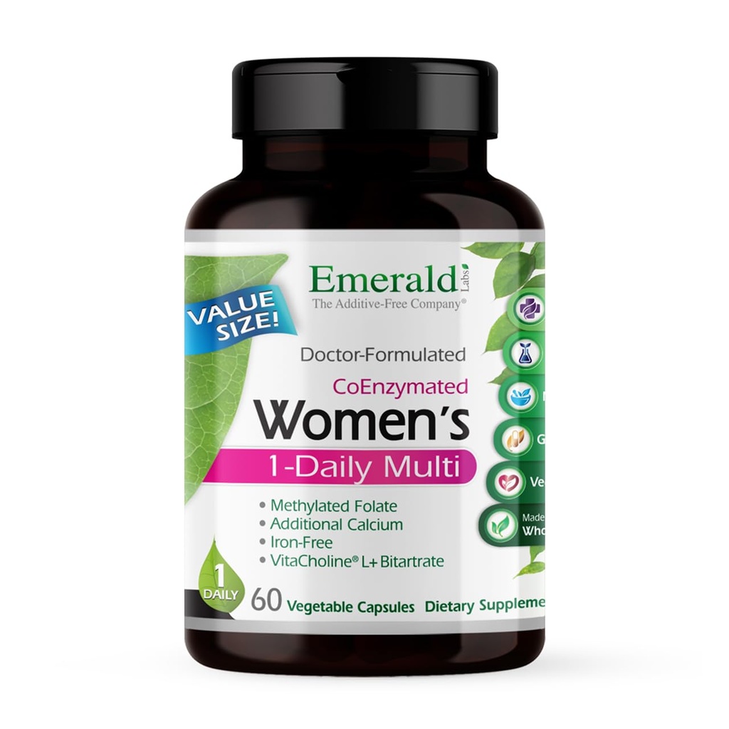 EMERALD LABS Women's 1-Daily Multi - Multivitaminico per le donne - Include calcio, zinco, vitamina B & More - Integratore di supporto immunitario* - Gluten-Free - 60 capsule vegetali