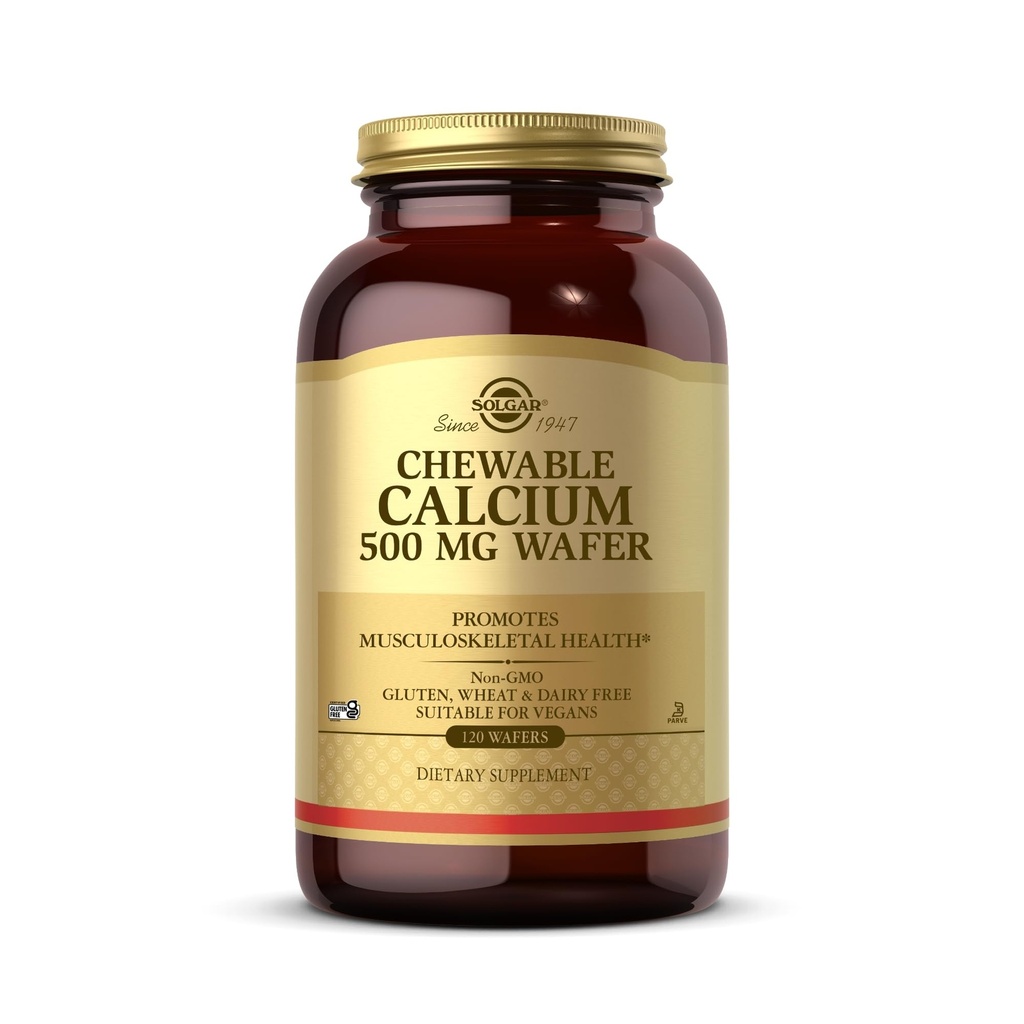 Solgar Chewable Calcium 500 mg - 120 Wafers - promuove la salute muscoloscheletrica - Non OGM, Vegan, Gluten, Wheat & Dairy Free, Kosher - 60 Serve