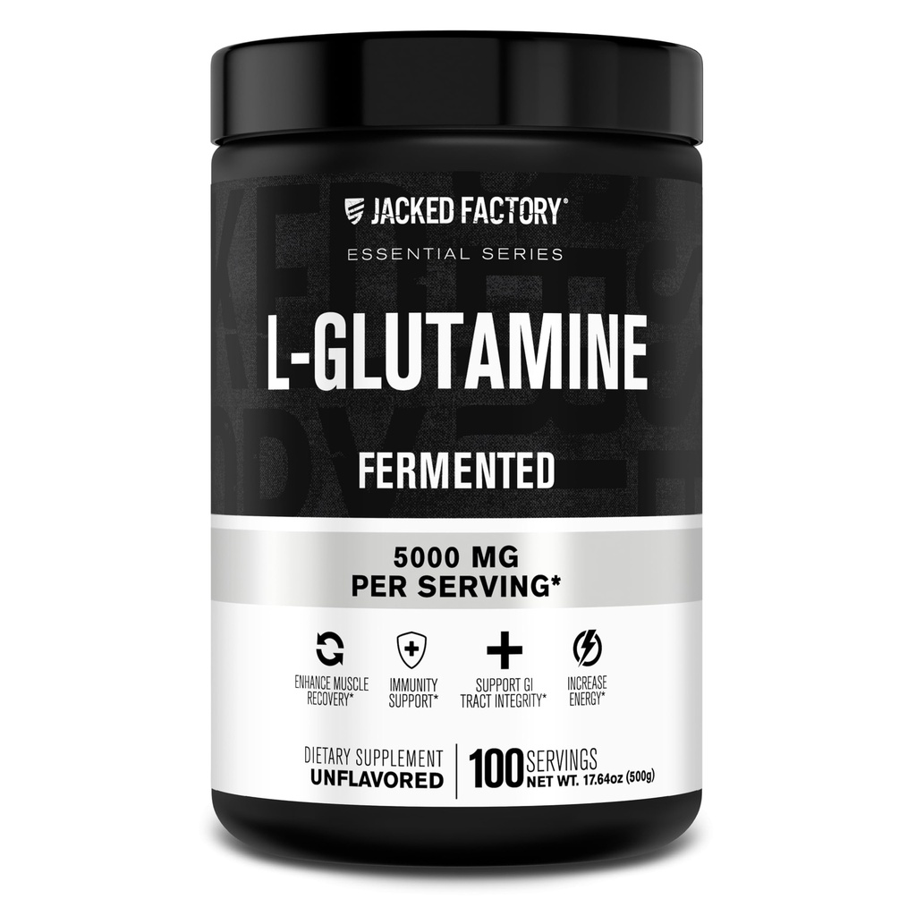 Polvere L-Glutamina della fabbrica Jacked 100 Servings - Vegan Fermented L Glutamine Supplemento per il recupero del muscolo post allenamento, Immunità, Salute Digestiva | Nessun filler artificiale - non aromatizzato
